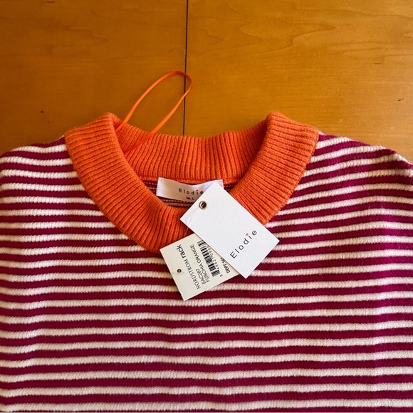 Elodie L NWT fuchsia pink orange and white striped crewneck sweater - Picture 3 of 10